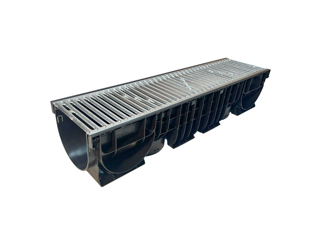 Лоток водоотводный пластиковый BASE DN200 H200 с решеткой щелевой стальной оцинкованной A15